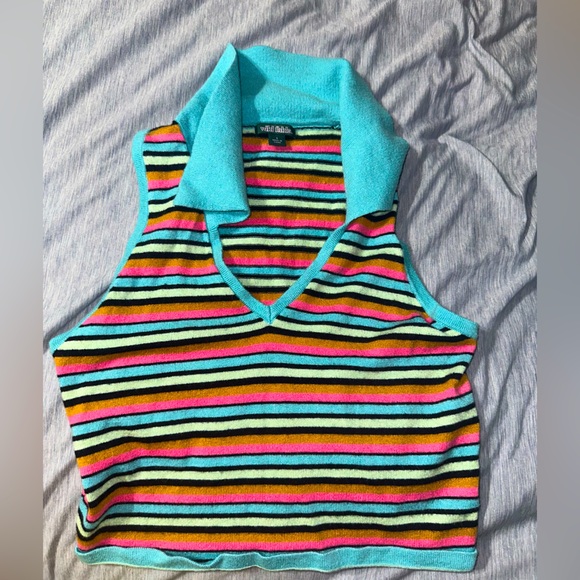 Colorful Collared Crop Top - Picture 1 of 4